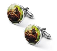Orangutans Family on Tree Men's Alloy Cufflinks Classic Cuff Link Fashion Shirt Accessories for Business Party Wedding 2.0cm