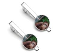 Orangutans Posting Thinking Men's Tie Clips Silver Necktie Bar Pinch Clips for Wedding Business 2 Pcs