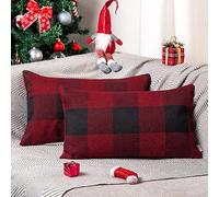ORANIFUL Buffalo Check Cushion Covers 30 x 50 Set of 2 Linen Decorative Rectangular Tartan Throw Lumbar Pillow Case for Sofa Couch Bed Home Decor Car 12x20 Inches (Burgundy & Black)