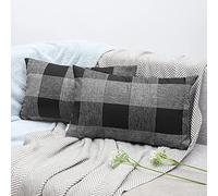 ORANIFUL Buffalo Check Cushion Covers 30 x 50 Set of 2 Linen Decorative Rectangular Tartan Throw Lumbar Pillow Case for Sofa Couch Bed Home Decor Car 12x20 Inches (Black & Grey)