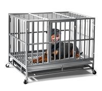 Oranland 38 inch Heavy Duty Indestructible Dog Crate,2024 New Upgraded Reinforced Baseplate for Large Dogs,XL Dog Crate for High Anxiety Dogs/Max Load Capacity 200lbs/Double Door with Wheels（Silver）
