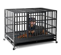 Oranland 48 inch Heavy Duty Indestructible Dog Crate,2025 New Upgraded Reinforced Baseplate for Large Dogs,XL Dog Crate for High Anxiety Dogs/Max Load Capacity 220lbs/Double Door with Wheels