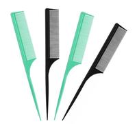 Oranllow 4Pcs Rat Tail Combs for Women - Fine Tooth Anti-Static Carbon Fiber Parting & Styling Combs (Green, Black) (Black and Green)
