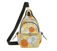 Orante White Peony Flowers Yellow Crossbody Bag Shoulder Bag, Polyester Sling Bag with Magnetic Front Pocket