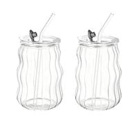 ORARTMM Glass Cups, iced Coffee Cups, with lids and Straws, Patterned and Ribbed, 530ml Cloud, Suitable for Milk Tea, Coffee, Matcha and Everyday Beverages