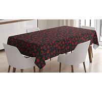 ORARtmm Red and Black Tablecloth, Romantic Vintage Roses Illustration Old Fashioned Victorian Art, Dining Room Kitchen Rectangular Table Cover, 52" X 70", Charcoal Grey