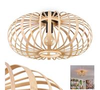Oravi Ceiling Light, Round Ceiling lamp Made of Bamboo/Wood/Metal in Natural/Black, 1-Flame, E27 Socket, Ø 45 cm, Boho Light with Great Light Effect Due to Lattice Look, Without Bulbs