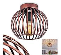 Oravi Ceiling Light, Round Metal Ceiling lamp in Copper Colour/Black, 1-Flame, E27 Socket, Ø 20 cm, Light in Retro/Vintage Design with Great Light Effect Due to Lattice Optics, Without Bulbs