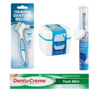 Oravida Complete Denture Cleaning Kit - Denture Bath with Brush, Steraadent Cleaning 30 Tablets & Dentu-Creme Cleaning Paste (75ml) False Teeth Cleaner Set for Deep Hygiene & Daily Freshness