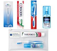 Oravida Fresh Breath & Gum Care Kit - Oral Hygiene Bundle with Tongue Cleaner, Corsodyl Toothpaste, Soft Toothbrush, Breath Spray & Travel Pouch