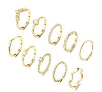 ORAZIO 10 Pcs Gold Rings Set for Women - 14K Gold Plated Stacking, Dainty, Non Tarnish CZ Opal Thumb Rings & Wedding Band - Size J 1/2
