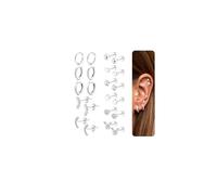 ORAZIO 11 Pairs Flat Back Surgical Steel Earrings - 18K Gold Hypoallergenic Stud & Hoop for Multiple Cartilage Piercings