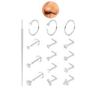 ORAZIO 14 Pcs Silver Nose Ring Stud for Women 20G Nose Piercing Hypoallergenic Surgical Steel L-Shape Small Thin Nose Ring Hoop Flat Back Nose Studs Septum Piercing Jewellery