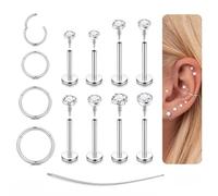 ORAZIO 14K Gold Filled Flat Back Earrings for Women Men - 18G/16G Hypoallergenic Surgical Steel Cartilage Studs Hoops Earrings - Internal Thread CZ Nose Rings For Helix Conch Tragus Lip Piercings