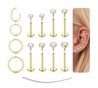 ORAZIO 14K Gold Filled Flat Back Earrings for Women Men - 18G/16G Hypoallergenic Surgical Steel Cartilage Studs Hoops Earrings - Internal Thread CZ Nose Rings For Helix Conch Tragus Lip Piercings