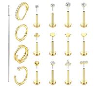 ORAZIO 14K Gold Filled Nose Rings Studs Hoops for Women Men 20G 18G Hypoallergenic Surgical Steel Push in Threadless Flat Back Earrings CZ Helix Tragus Lip Cartilage Medusa Nostril Piercing Jewelry