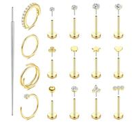 ORAZIO 14K Gold Filled Nose Rings Studs Hoops for Women Men 20G 18G Hypoallergenic Surgical Steel Push in Threadless Flat Back Earrings CZ Helix Tragus Lip Cartilage Medusa Nostril Piercing Jewelry