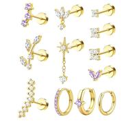 ORAZIO 16 Gauge Cartilage Earrings for Women Flat Back Hypoallergenic Surgical Steel Small Flatback Stud Hoop Cartilage Earring Stack Set Daith Conch Tragus Helix Piercing Jewelry Single PC, Stainless