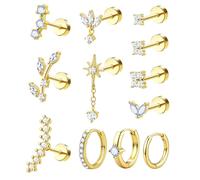 ORAZIO 16 Gauge Cartilage Earrings for Women Flat Back Hypoallergenic Surgical Steel Small Flatback Stud Hoop Cartilage Earring Stack Set Daith Conch Tragus Helix Piercing Jewelry Single PC, Stainless