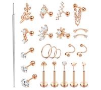 ORAZIO 16 Gauge Cartilage Earrings for Women-Hypoallergenic Surgical Stainless Steel Tragus Earring Set Threadless Flat Back Earrings Push in Nose Studs Daith Conch Tragus Helix Piercing Jewelry