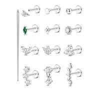 ORAZIO 18G 16G Hypoallergenic Flat Back Earrings Stud Earrings - 316L Surgical Steel Internal Thread Stud Piercing Jewelry for Tragus/Helix/Conch/Medusa/Lip/Labret - Helix Tragus Cartilage Earrings