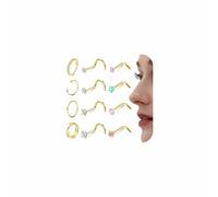 ORAZIO 18g 20g 22g Nose Rings Hoops for Women Corkscrew L Shape Nose Rings Studs Hypoallergenic Surgical Stainless Steel Nose Ring Gold Small Cute Piercing Jewelry 1.5mm 2mm 2.5mm 3mm Diamond CZ 12Pcs