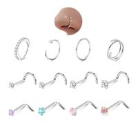 ORAZIO 18g 20g 22g Nose Rings Hoops for Women Corkscrew L Shape Nose Rings Studs Hypoallergenic Surgical Stainless Steel Nose Ring Gold Small Cute Piercing Jewelry 1.5mm 2mm 2.5mm 3mm Diamond CZ 12Pcs