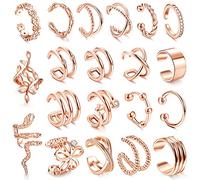 ORAZIO 20Pcs Single Ear Cuffs Earrings For Women Non Piercing Ear Cuff Gold Flower Cz Helix Cartilage Cuff Earrings Clip On Wrap Earrings For Women Girls,rose gold