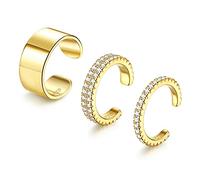 ORAZIO 3 Pcs 925 Sterling Silver Ear Cuff Earrings Non-Piercing Fake Helix Conch Cuff Earrings Hypoallergenic Cartilage Non-Pierced Cuff Earrings For Women For Non Pierced Ears, B-Gold