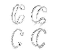 ORAZIO 4Pcs 925 Sterling Silver Ear Cuff Earrings for Women CZ Non-Piercing Fake Helix Cartilage Cuff Earrings Clip on Small Earrings