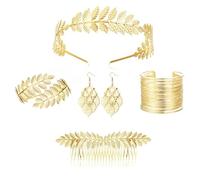 ORAZIO 6Pcs Greek Goddess Costume Accessories for Women Gold Leaf Headband Upper Arm Cuff Bracelet Gold Laurel Leaves Crown Headpiece Earrings Boho Party Halloween Toga Costume Jewellery Set