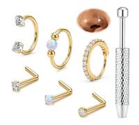ORAZIO 6Pcs Nose Ring Stud Nose Piercing For Women Gold Nose Septum Ring Horseshoe Nose Surgical Steel Nose Rings L-Shaped Nose Studs Septum Rook Piercing Jewellery