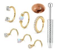 ORAZIO 6Pcs Nose Ring Stud Nose Piercing for Women Gold Nose Septum Ring Horseshoe Nose Surgical Steel Nose Rings S-Shaped Nose Studs Septum Rook Piercing Jewellery
