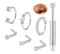ORAZIO 6Pcs Nose Ring Stud Nose Piercing For Women Silver Nose Septum Ring Horseshoe Nose Surgical Steel Nose Rings S-Shaped Nose Studs Septum Rook Piercing Jewellery