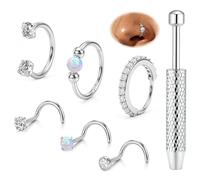 ORAZIO 6Pcs Nose Ring Stud Nose Piercing For Women Silver Nose Septum Ring Horseshoe Nose Surgical Steel Nose Rings S-Shaped Nose Studs Septum Rook Piercing Jewellery