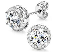 ORAZIO 925 Sterling Silver Stud Earrings for Women Men Round Simulated Diamond Halo Earrings Square Heart Cubic Zirconia Stud Earrings Dainty Bridal Earrings Jewelry for Brides Bridesmaids Wedding