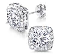 ORAZIO 925 Sterling Silver Stud Earrings for Women Men Round Simulated Diamond Halo Earrings Square Heart Cubic Zirconia Stud Earrings Dainty Bridal Earrings Jewelry for Brides Bridesmaids Wedding