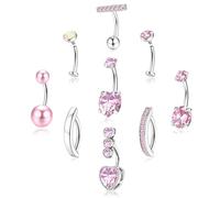 ORAZIO 9PCS Hypoallergenic Belly Button Ring Surgical Steel CZ Opal Clicker Floating Navel Piercing Jewelry Flat Back Internally Threaded Small Bar Piercings for Women 14G Gold/Silver, Metal, cubic