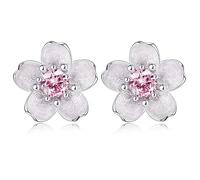 ORAZIO Pink Flower Earrings for Women 925 Sterling Silver Stud Earrings, Cherry Blossoms Flower White Pink CZ Cartilage Hypoallergenic Stud Earrings Jewelry Gifts for Kids Women