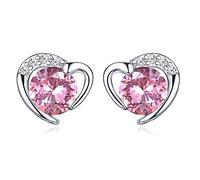 ORAZIO Sterling Silver Birthstone Stud Earrings for Women White Gold Cubic Zirconia Heart Studs Dainty Birthstone Earrings Jewellery Gifts for Girls