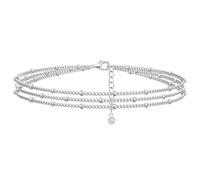 ORAZIO Sterling Silver Bracelets for Women Ladies Silver Bracelets 3 Layered Dainty Link Chain Charm Bracelet Adjustable Beaded Bracelets for Women Girls