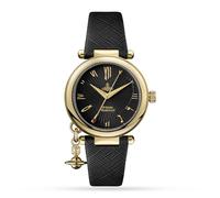Vivienne Westwood Orb Womens 36mm Analogue Quartz Watch in Black with Analogue Display, and Black Leather Strap VV006GDBLK.