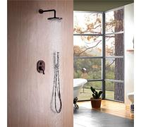 ORB Concealed with Rain Shower Faucet Contemporary Simple Modern Style Oil-Rubbed Bronze Wall Mounted Ceramic Valve Shower Faucet