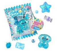 ORB Sugar Swaps Gacha Pouch Squishy Keychain Charm - Blue Gachapon Style Pouch with Sparkly, Squishy Dog and Star - Squish, Collect, Trade - Fidget Stress Toys for Kids, Backpacks, Keys, Bags, More