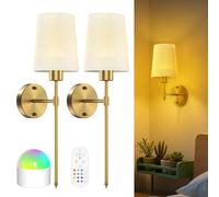 Orbecco Battery Operated Wall Light, Rechargable 10000mAh Wireless Wall Lights with 12 RGB Light & 3 Color Temperatures, Stick On Wall Lights with Timer Remote Control for Indoor, Hallway 32/56cm
