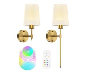 Orbecco Battery Operated Wall Light, Rechargable 10000mAh Wireless Wall Lights with 12 RGB Light & 3 Color Temperatures, Stick On Wall Lights with Timer Remote Control for Indoor, Hallway 32/56cm