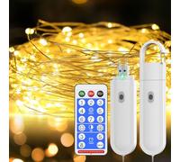 Orbecco Detachable Rechargeable Fairy Lights 10m, 100 LED String Lights with Remote & 8 Modes, IP67 Waterproof Outdoor & Indoor, No Battery Replacement, USB Charge for Garden Bedroom Christmas Decor