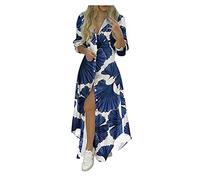 Orbgons Teenagers Summer Dresses V Neck Long Shirt Dress Lacing Body Womens HIPS Slim Wrap Print Fashion Women's Dress Women's Petite Casual Dresses Navy