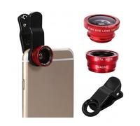 ORBIS FM® 3-in-1 Universal Clip-On Camera Lens Kit - Fisheye, Wide-Angle & Macro for iPhone, Samsung, Android, iPad - Red