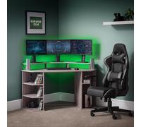 Orbit - Corner Gaming Desk - Grey Oak - Wooden - Happy Beds